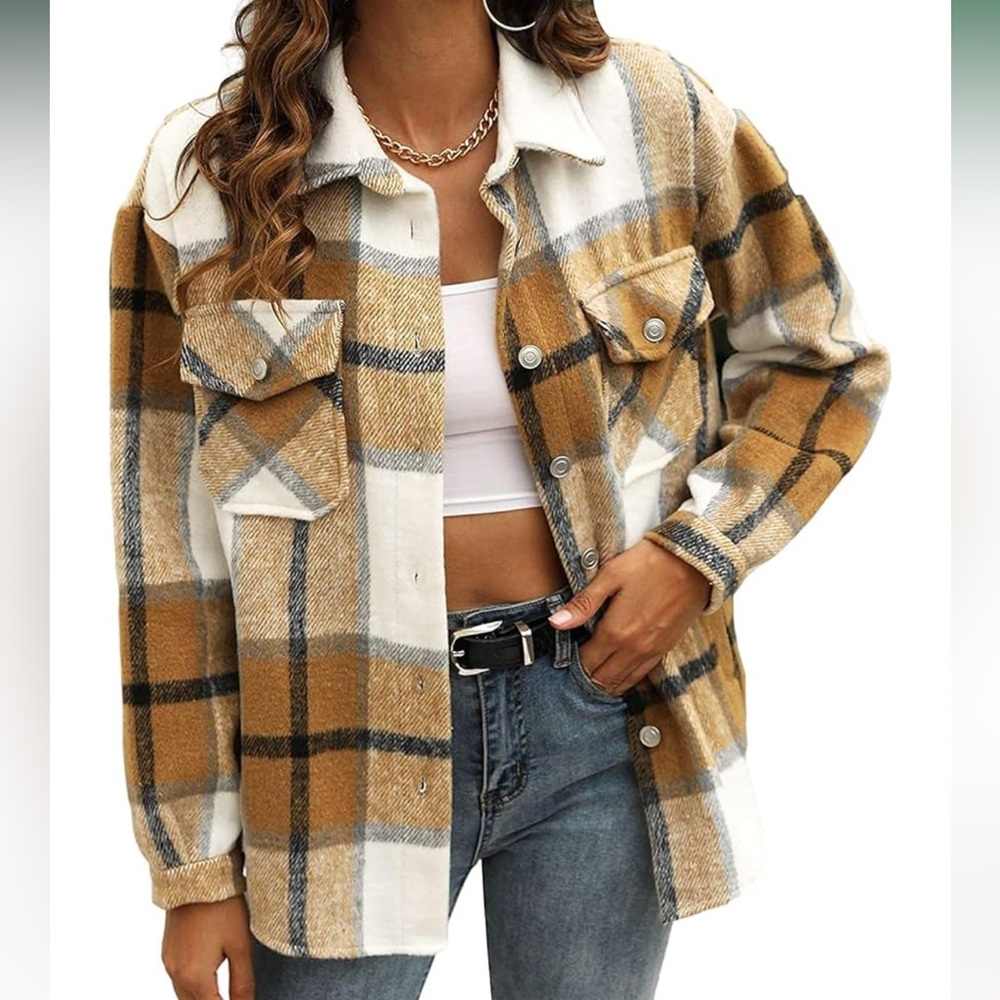 Plaid Flannel Button Down Shacket - image 1